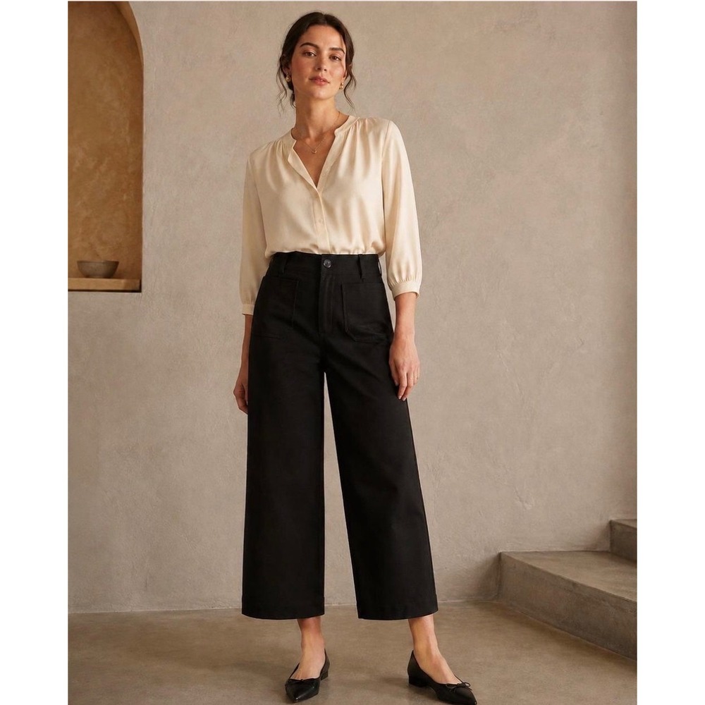 Maeve Anthropologie The Colette Wide Leg Crop Pants Black High Rise 24